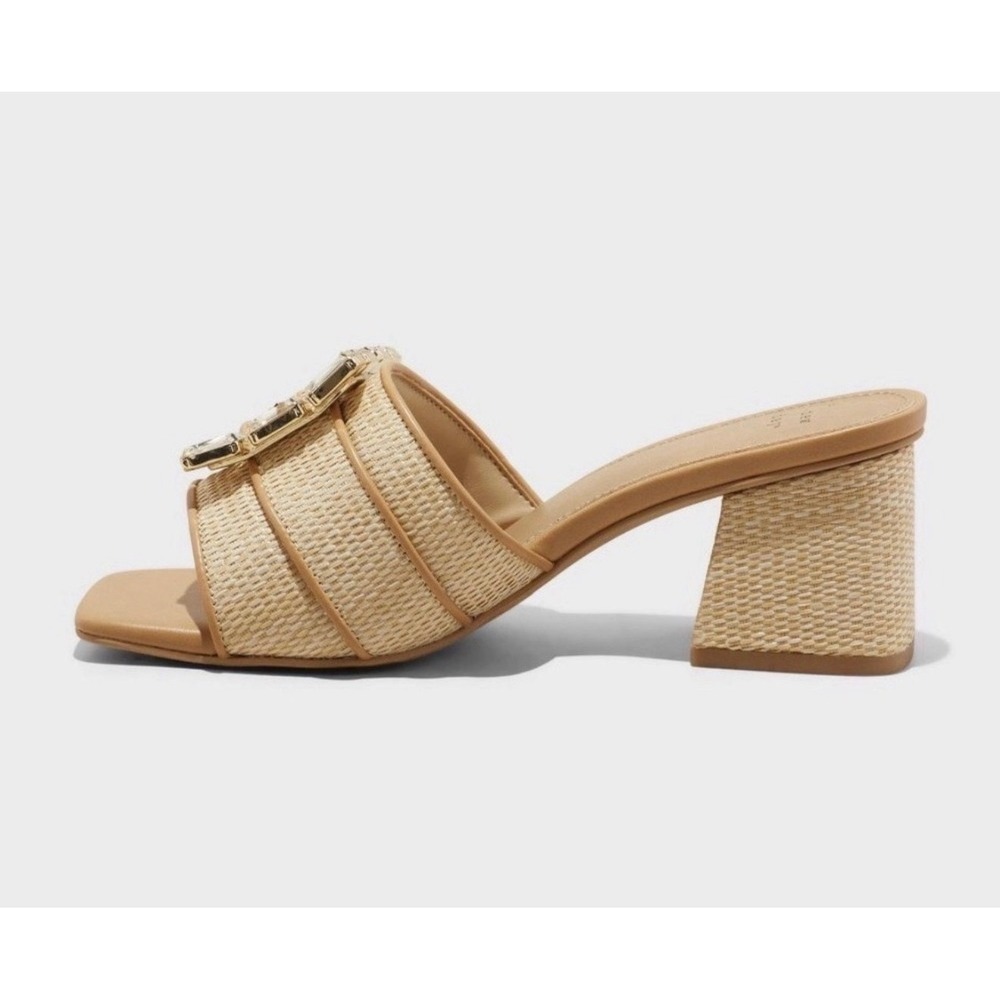 a new day Tan Beaded Buckle Block Heel Sandal size 7.5 - Picture 3 of 5